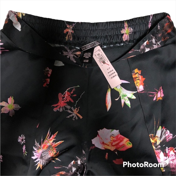 Victoria’s Secret Small Lounge Pajama Pant Vibrant Multicolor Flowers on Black - Picture 6 of 6